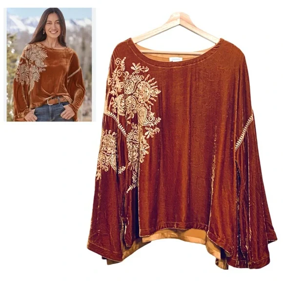 Sundance Rust Velvet Tunic with Cream Embroidery - Picture 1 of 13